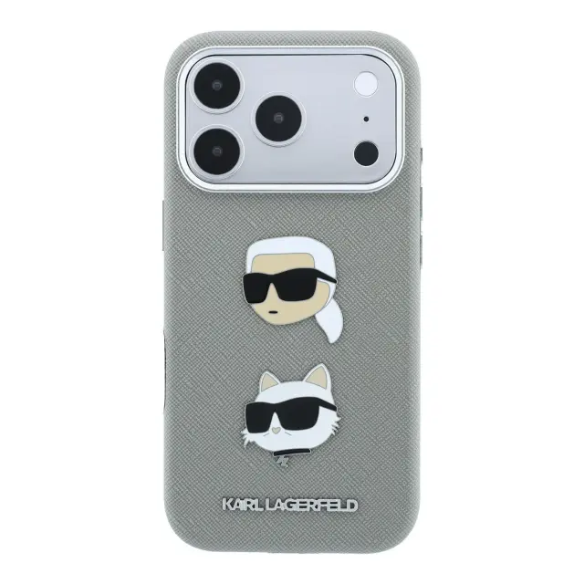 Karl Lagerfeld PU Semi Wrap Saffiano K&CH Heads Case for iPhone 18 Pro Max Grey 3
