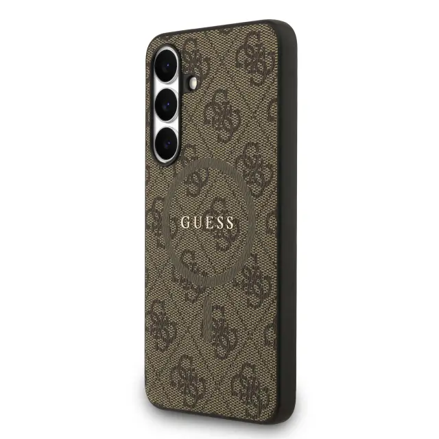 Guess PU Leather 4G Colored Ring MagSafe Case for Samsung Galaxy S25 FE Brown 2