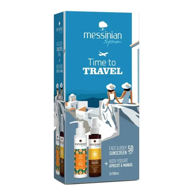 Messinian Spa Time to Travel Σετ SPF50 & Γιαούρτι Σώματος Βερίκοκο Μάνγκο