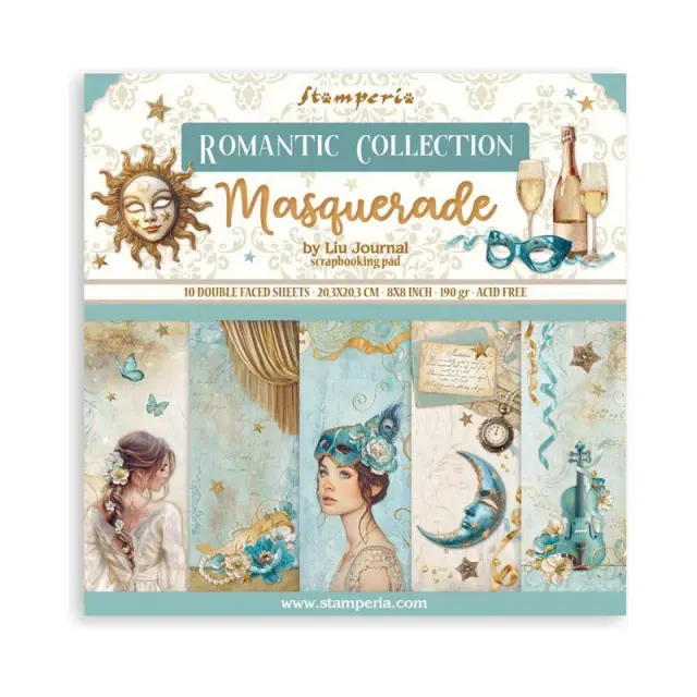 Σετ 10 Χαρτιά Scrapbooking Stamperia Διπλής Όψης - Masquerade - 20.3x20.3cm