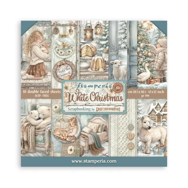 Χαρτιά scrapbooking 10τεμ, 30.5×30.5cm Stamperia, White Christmas