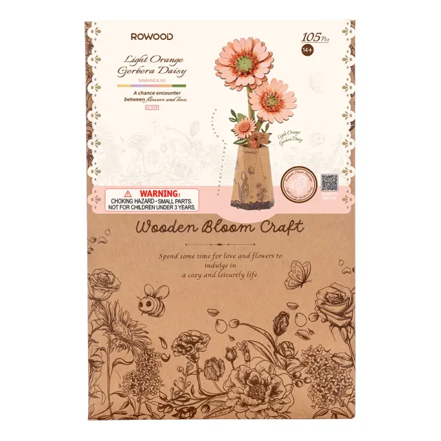 Robotime Wooden Bloom Craft Light Orange Gerbera Daisy TW111 3