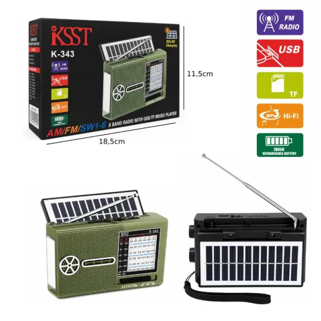 KSST Φορητό Ραδιόφωνο K-343 AM/FM/SW με Ηλιακή Φόρτιση, USB, TF & Επαναφορτιζόμενη Μπαταρία - Portable Solar Radio 0177080 2
