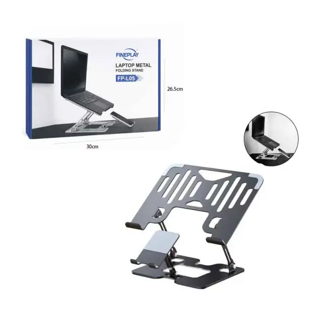 Fineplay Αναδιπλούμενη Μεταλλική Βάση Στήριξης Laptop/Tablet/Κινητού Γραφείου Περιστρεφόμενη FP-L05 - Laptop Metal Folding Stand 030238 3