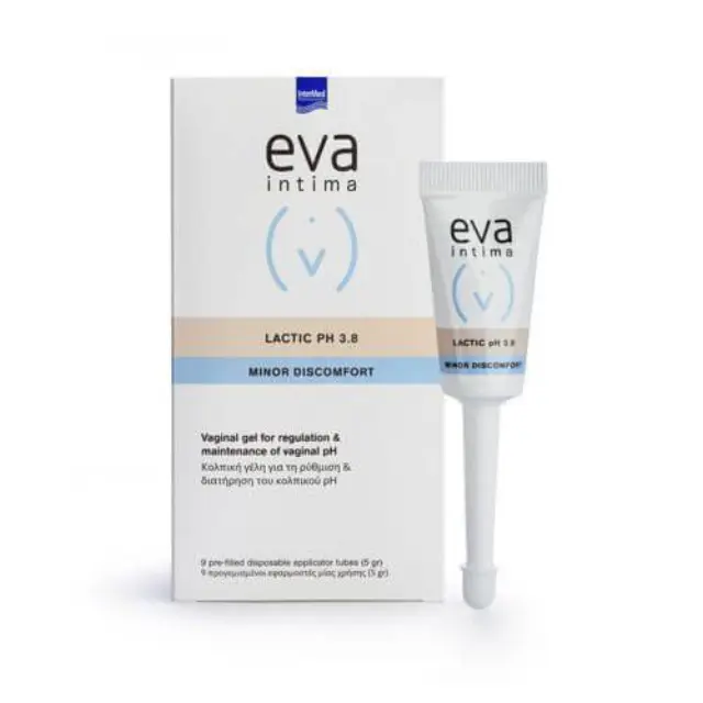 Intermed Eva Intima Lactic Gel Κολπική Γέλη με Γαλακτικό Οξύ για την Επαναφορά και Διατήρηση Κολπικού pH 3.8, 45ml (9 σωληνάρια)