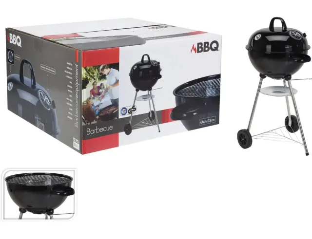 Ψησταριά BBQ κάρβουνου (C83000430) Με Καπάκι, Θερμόμετρο και 3 αεραγωγούς, Σχάρα, Λαβή και πόδια στήριξης με 2 τροχούς, βάση για στάχτη, Από ανοξείδωτο χάλυβα, Διαμέτρου 47cm x Υ 90 cm C83000430