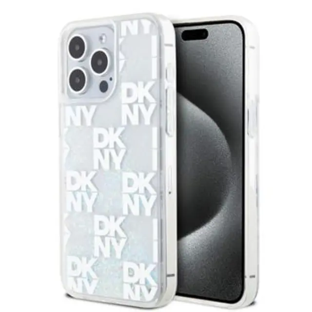 DKNY Liquid Glitter Checkered Pattern Case for iPhone 15 Pro Max Transparent