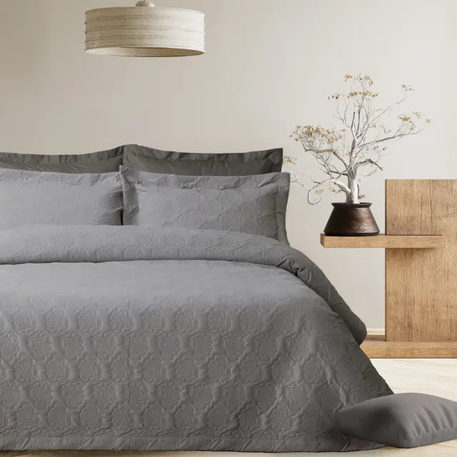 Κουβερλί 240x250 King Size Happy Das Home 0287 Grey 100% Microfiber