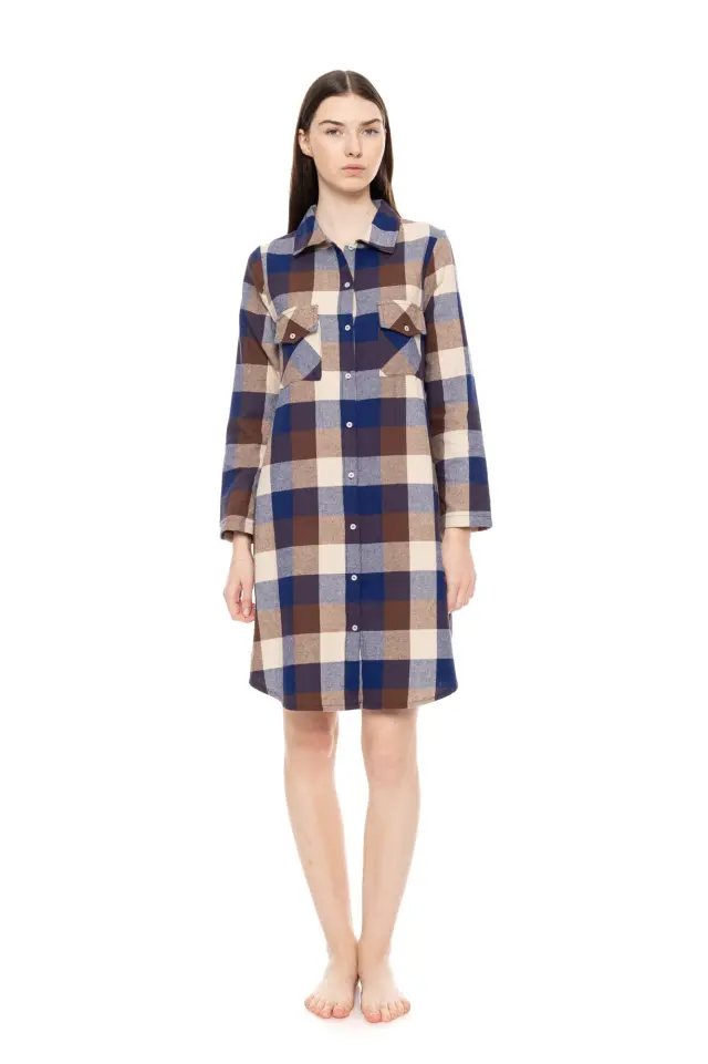 W1694 - Type - NIGHTGOWN BUTTONED AUTUMN PLAID
