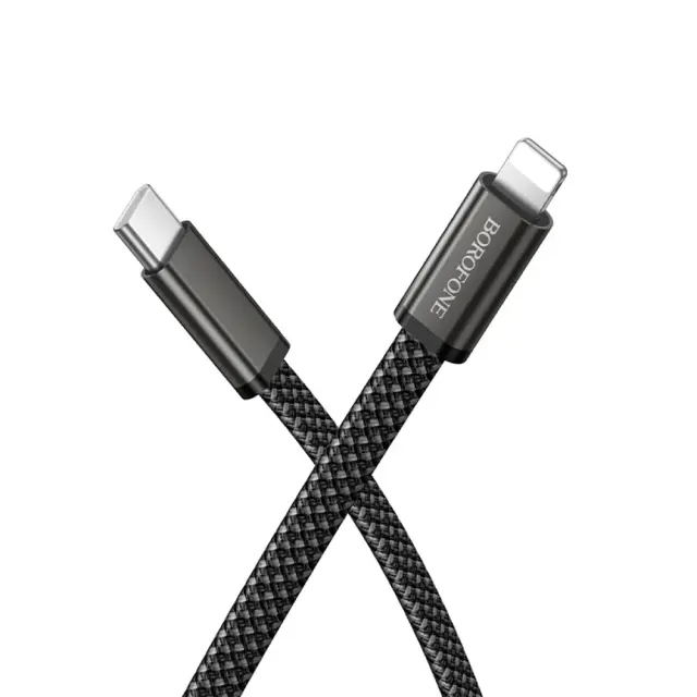 Borofone® - Tangle-Free Flat Dat καλώδιο USB-C σε Lightning 30W 1m- Black. 2