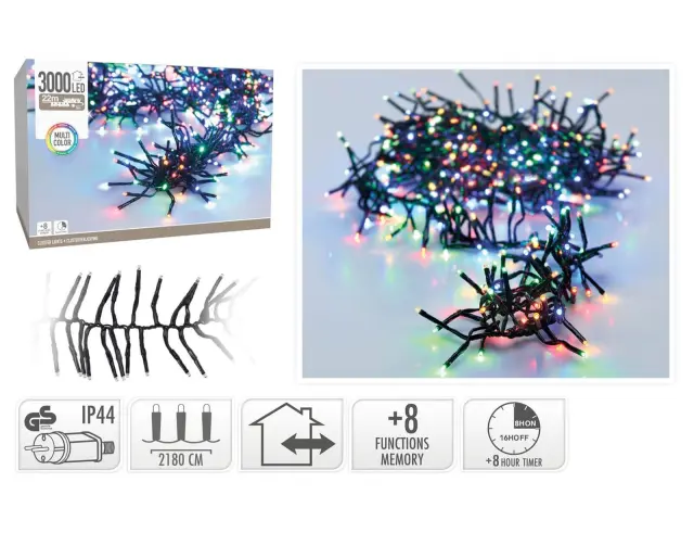 3000 Φωτάκια LED - 21.8 Μέτρα + 3 Μέτρα σύνδεσης, Κανονική Διάταξη, με χειριστήριο, 8 προγράμματα, Μαύρο καλώδιο PVC - Πολύχρωμο AX8550270 2
