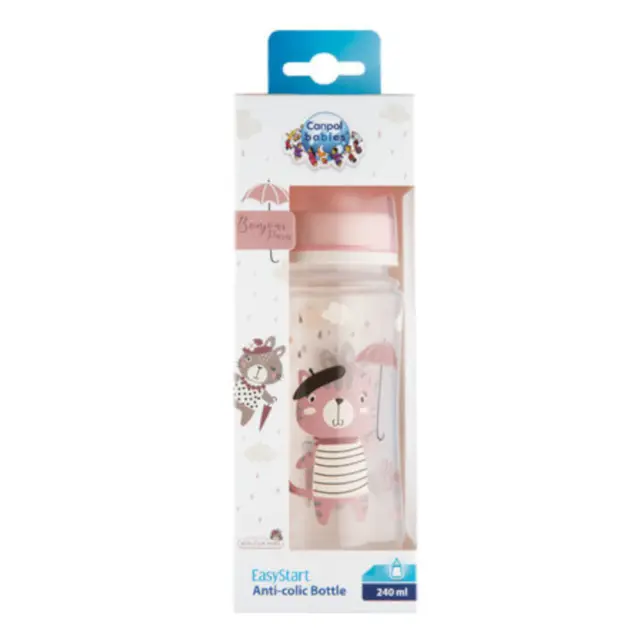 Πλατύ Μπουκάλι Κατά των Κολικών 240ml +3m Bonjour Canpol Pink 35/232 2