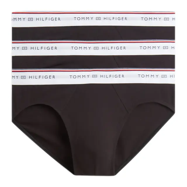 Tommy Hilfiger Ανδρικό Slip Global Stripe Logo Waistband Briefs - Τριπλό Πακέτο, Χρώμα Μαύρο-Μαύρο-Μαύρο