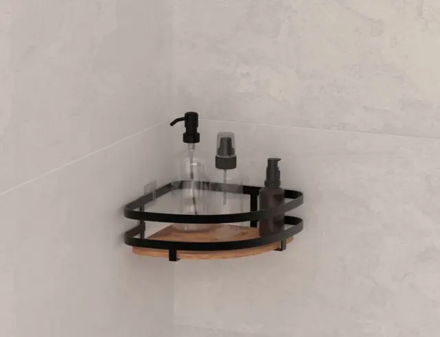 Ράφι Μπάνιου 5five με διαστάσεις 25x19.5x7cm - Ξύλο Ακακίας - Μαύρο 204904 2
