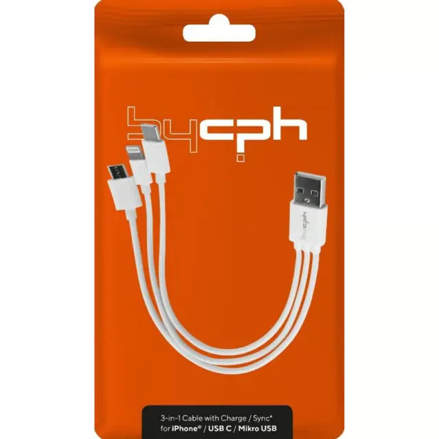 Καλώδιο σύνδεσης Leki Orange Concept 3 σε 1 USB σε Micro-USB, Lightning, USB-C Λευκό 0.2m