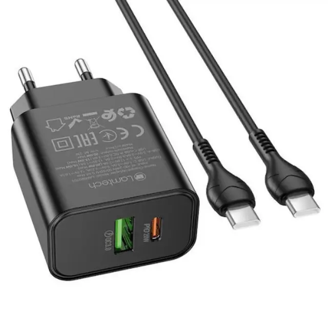 LAMTECH LAM980725 Φορτιστής 20W USB-C + USB-A με PD 3.0, PPS, Quick Charge 3.0 + Καλώδιο USB-C 60W 1m – Γκρι 2