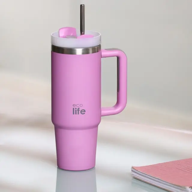 Ecolife®-Ανακυκλώσιμο Handled Tumbler Θερμός BPA Free 900ml- Iris. 2