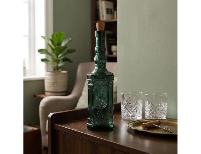 Διακοσμητικό Μπουκάλι με πώμα Glass Drops Miguelete (5032DB751) Aπό 100% ανακυκλωμένο γυαλί, Xωρητικότητας 500ml, Διαστάσεων Ø 7 x Υ 27 cm, Green Murtle 5032DB751