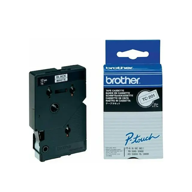 Brother P-touch Laminated Black on White 7,7m x 12mm (TC201) (BROTC201) Brother Labels