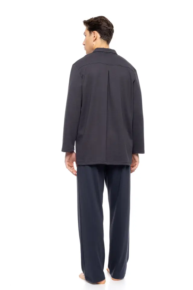 W-M812 - Grey Charcoal - PYJAMA BUTTONED JAQUARD SOFT STRETCH 3