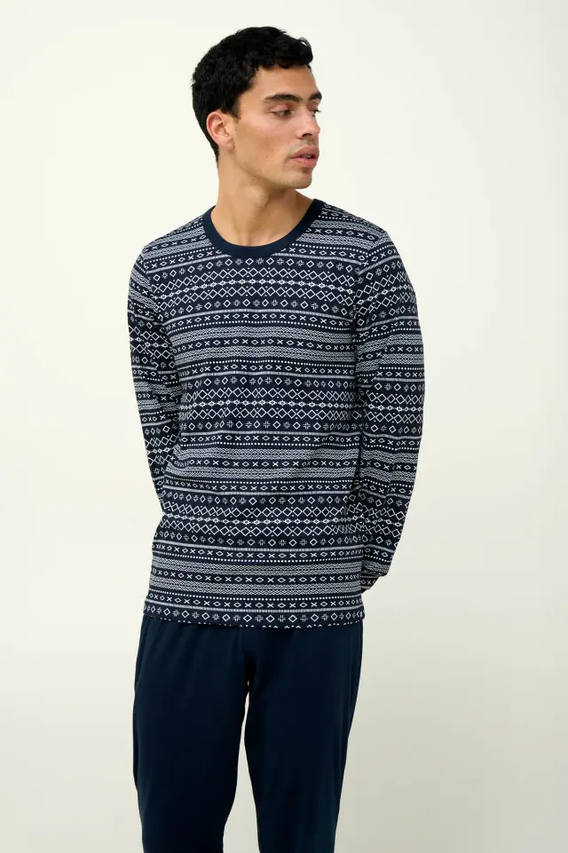 Χειμερινή Ανδρική Πυτζάμα Βαμβακερή Vamp 23602 BLUE 3