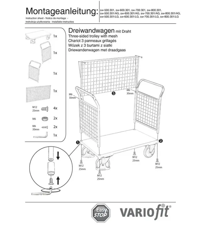 Variofit sw-800.301 Τρόλεϊ Μεταφοράς 3 Πλευρών για Φορτίο Βάρους ως 500kg 2