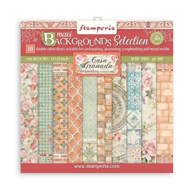 Χαρτιά scrapbooking Stamperia 10τεμ, 30.5x30.5cm, Maxi Background selection, Casa Granada