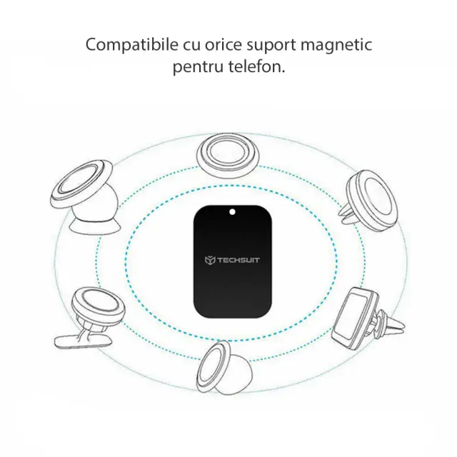Techsuit MP03 Σετ 2 Μεταλλικών Πλακών MagSafe για Μαγνητικές Βάσεις Αυτοκινήτου Μαύρο 3