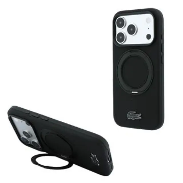 Lacoste PVC Petit Pique Semi Wrap Ring Stand MagSafe Case for iPhone 18 Pro Max Black