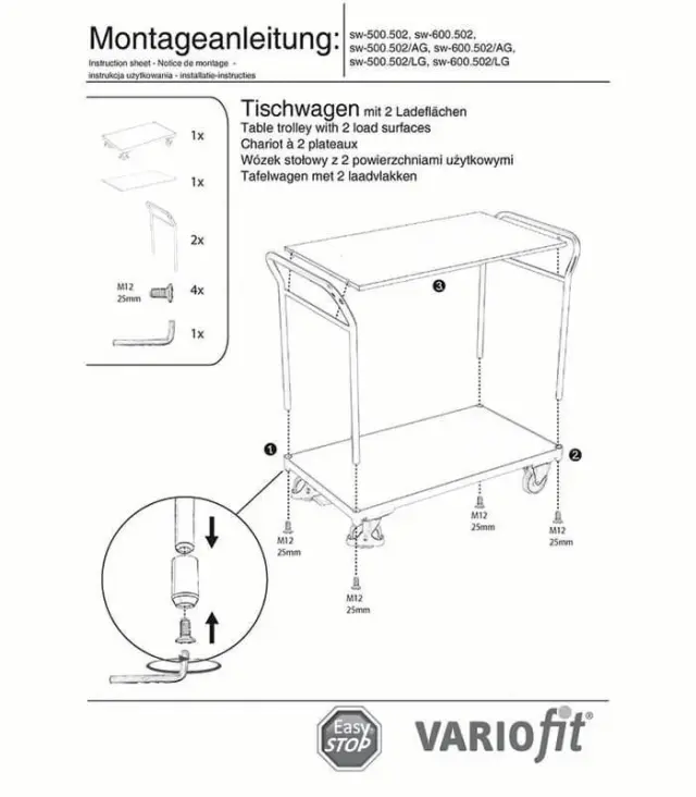 Variofit sw-600.502/AG Τρόλεϊ Μεταφοράς 2 Επιπέδων για Φορτίο Βάρους ως 200kg 2