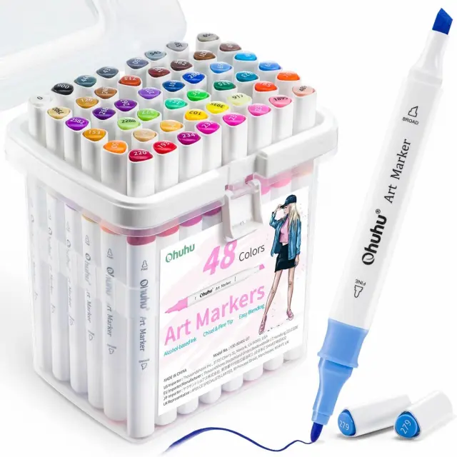 Ohuhu Alcohol Art Markers Σετ Μαρκαδόρων 48 χρωμάτων Fine & Chisel