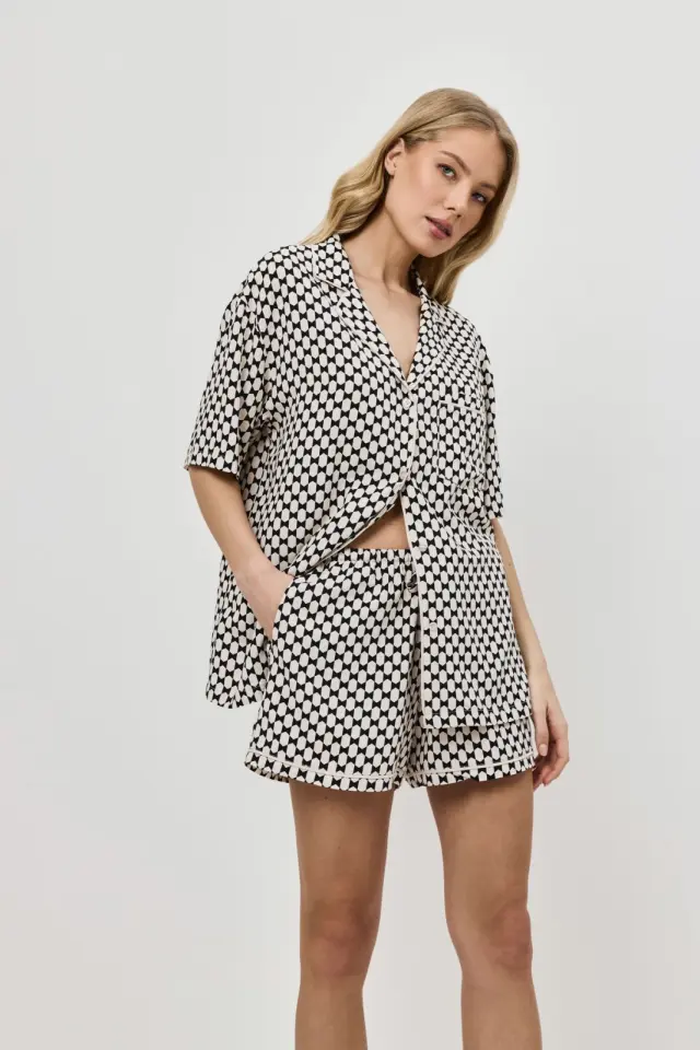 Aruelle Vesper Set Short Πιτζάμα Κοντομάνικη Με Κουμπιά Geometric