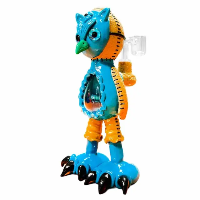 Handmade Blue Bird Glass Clay Bong 20cm