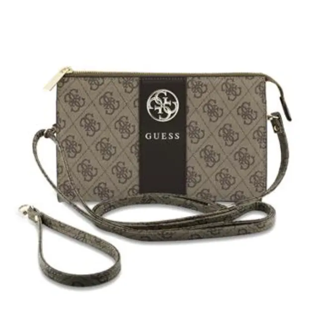 Guess PU 4G Stripe Metal Logo Handbag Brown