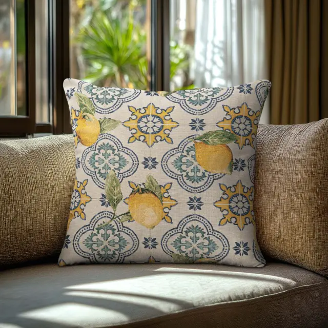 Beauty Home Μαξιλαροθήκη ΣΤΟΦΑ ΛΕΜΟΝΙΑ ΣΕ ΦΟΝΤΟ ΜΕ ΠΛΑΚΑΚΙΑ 40 x 40 cm 2