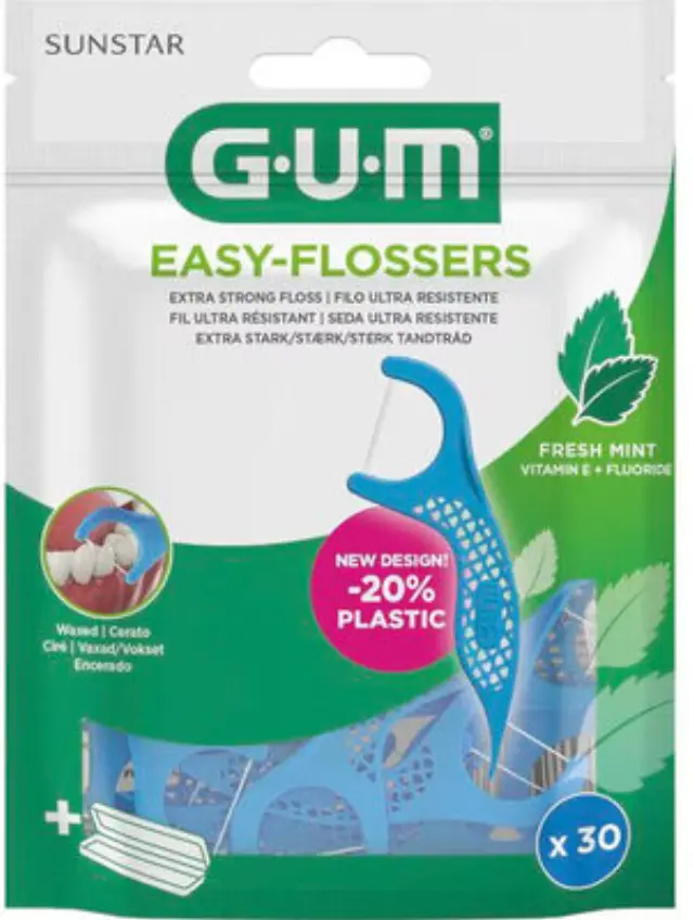Gum Easy Flossers + Fluoride & Vitamin E Κερωμένο Οδοντικό Νήμα με Γεύση Δροσερής Μέντας (890) 30τμχ