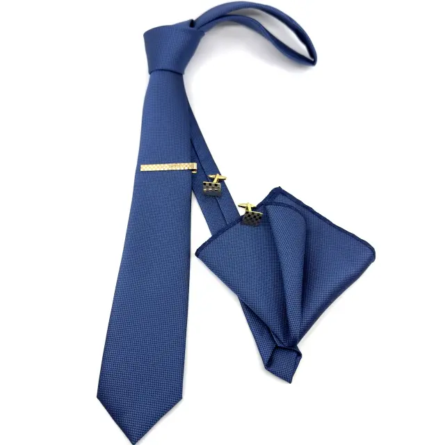 Μπλε Ραφ Γραβάτα Oxford 6,5 cm με Ασορτί Μαντήλι 3