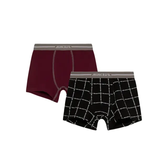 Minerva Παιδικό-Εφηβικό Boxer Αγόρι Windows - Διπλό Πακέτο, Χρώμα Μπορντό-Μαύρο - 8 Y