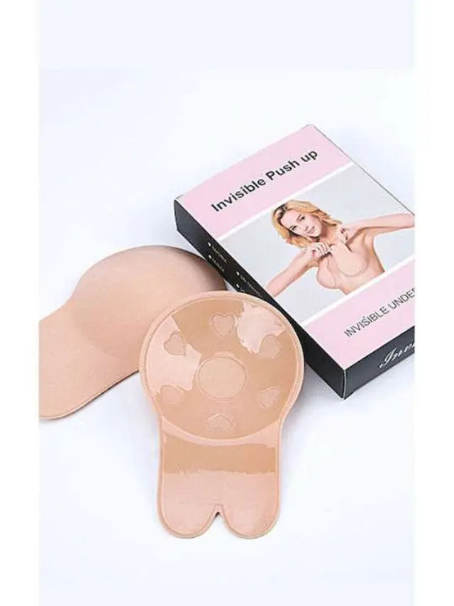 Αυτοκόλλητα cups σιλικόνης στήθους push-up μπέζ 2