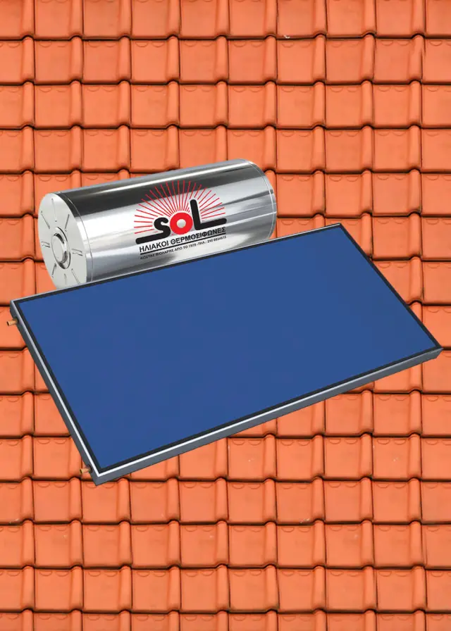Ηλιακός Θερμοσίφωνας SOL-Violaris 120lt/2.0m² Glass/Inox Οριζόντιος Συλλέκτης Επιλεκτικός Τιτανίου FULL PLATE (Ενιαίο Πάνελ) Διπλής Ενέργειας Χαμηλού Ύψους Κεραμοσκεπής