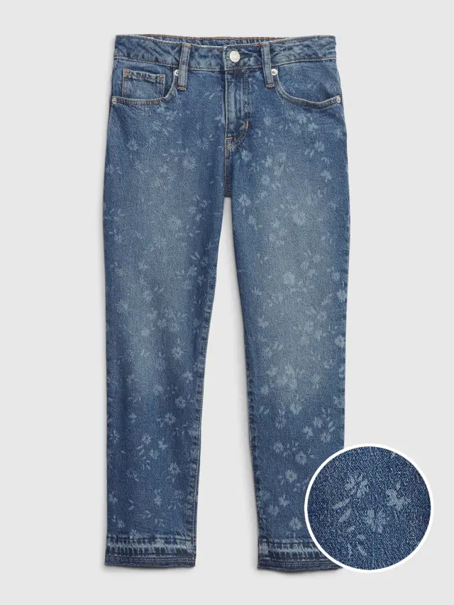 Μπλε Παιδικό Mid Rise Girlfriend Jean Παντελόνι με Washwell indigo floral