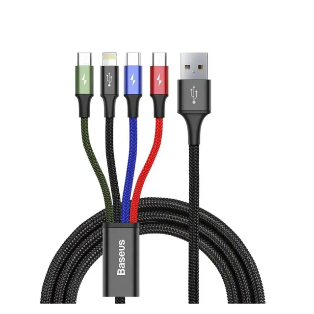 Baseus Cable USB 4in1 Lightning / 2x USB Type C / micro USB Cable In Nylon Braid 3.5A 1.2m black (CA1T4-B01)