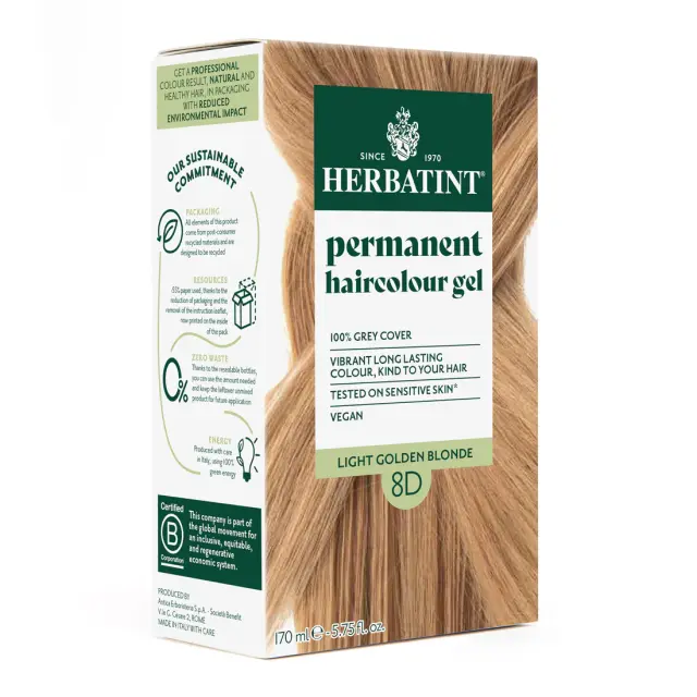 Herbatint Permanent Gel Βαφή Μαλλιών Χωρίς Αμμωνία 8D Ξανθό Ανοικτό Χρυσαφί 170ml