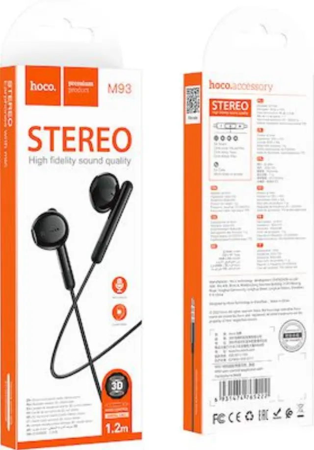 Hoco® M93 In-ear Handsfree με Βύσμα 3.5mm- Μαύρο.