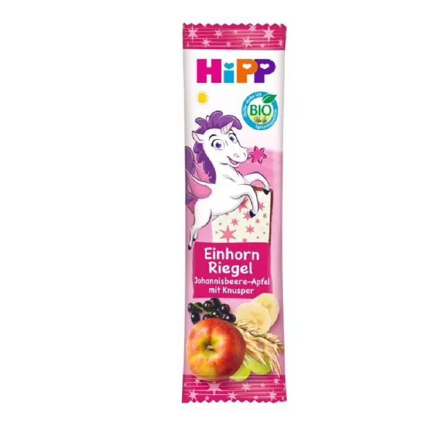 Hipp Bio Μπάρα Unicorn Φραγκοστάφυλο-Μήλο (3ο έτος), με τραγανή υφή , 30g