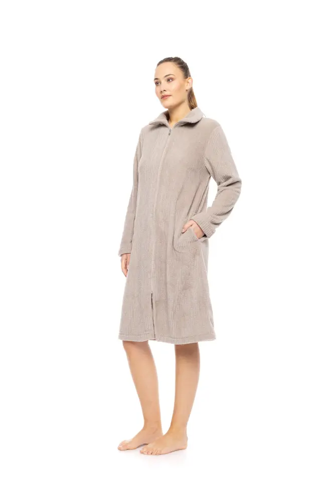 W1882 - Sand - ROBE ZIPPER FLEECE STRIPE 3