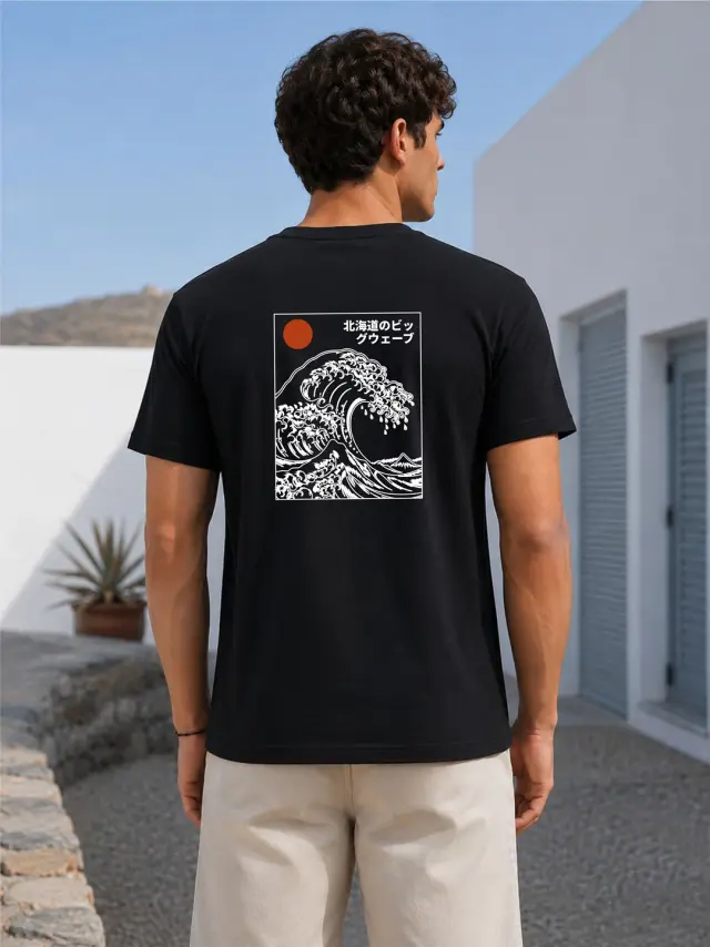 T-shirt Noshame® Μαύρο με τύπωμα Waves - 3026064 - XXL