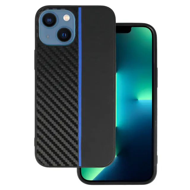 Θήκη CARBON for Iphone 13 Mini Black with blue stripe