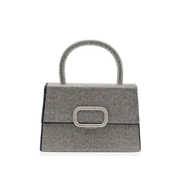 Ghetto Rhinestone Top Handle Bag with Chain Strap | Luxury Crystal Evening Handbag Silver
