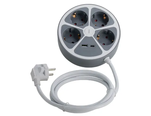 Πολύπριζο - 4x Schuko, 1xUSB-A, 1xUSB-C - Με Διακόπτη On/Off - Καλώδιο 1.5m - Γκρι KT1000250 2
